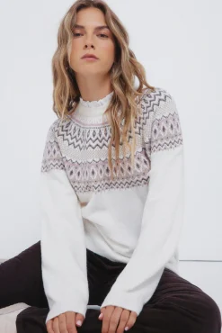 Camisola com borda jacquard e gola combinada