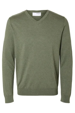 Camisola com gola em V confecionada em algodão orgânico. Corte Regular Fit.
