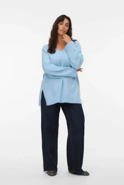 Camisola com gola em V curvo