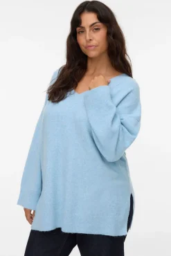 Camisola com gola em V curvo