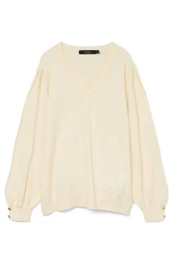 Camisola com gola em V curvo