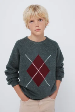 Camisola cáqui com estampa de diamantes para meninos