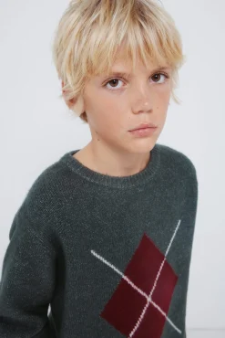 Camisola cáqui com estampa de diamantes para meninos
