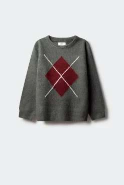 Camisola cáqui com estampa de diamantes para meninos