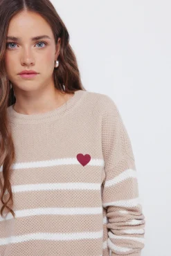 Camisola de algodão riscas em formato de coração