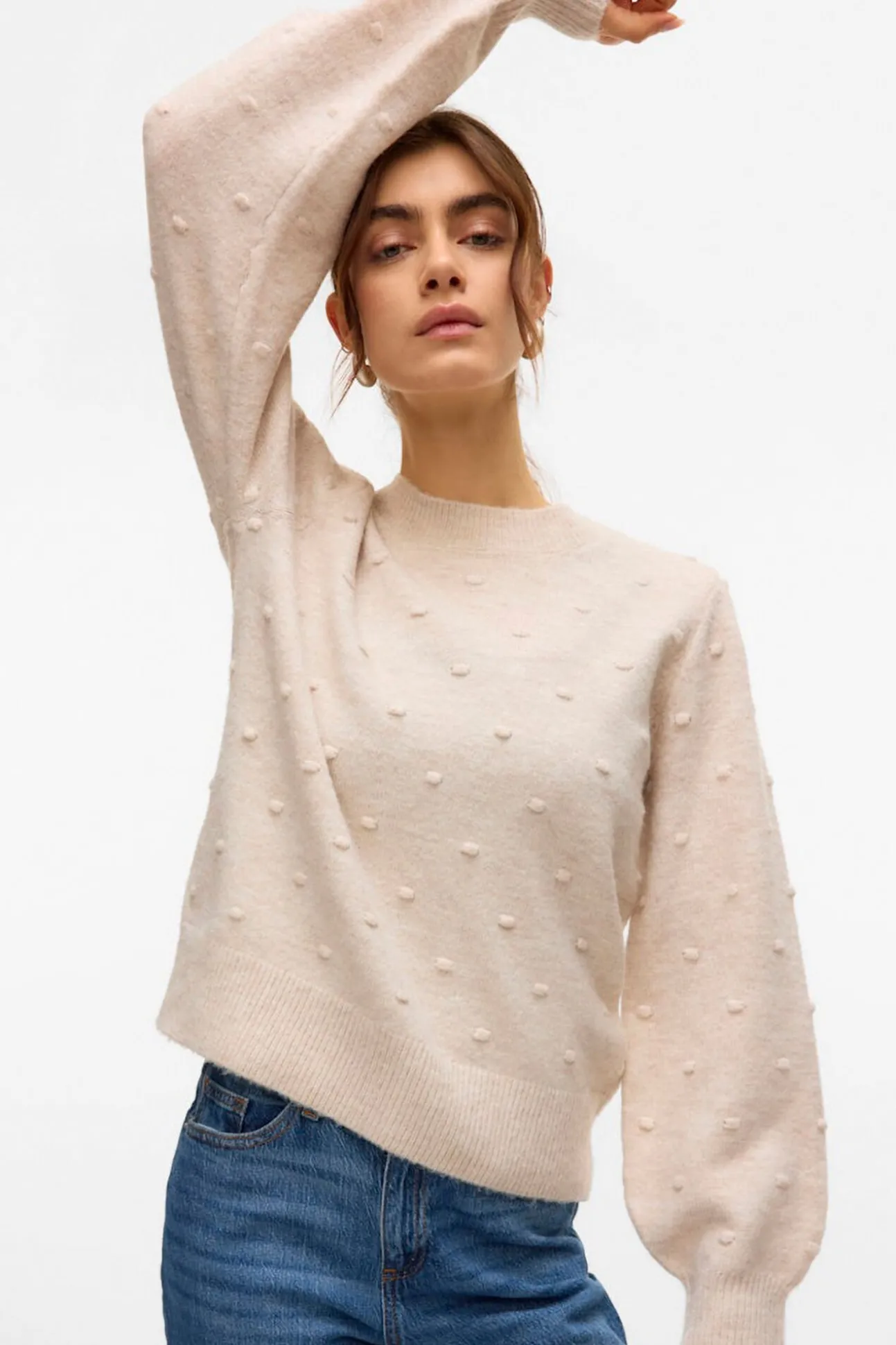 Camisola de bolinhas texturizada com malha