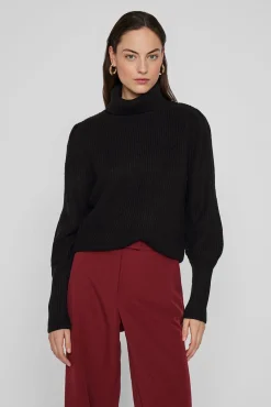 Camisola de gola alta canelado