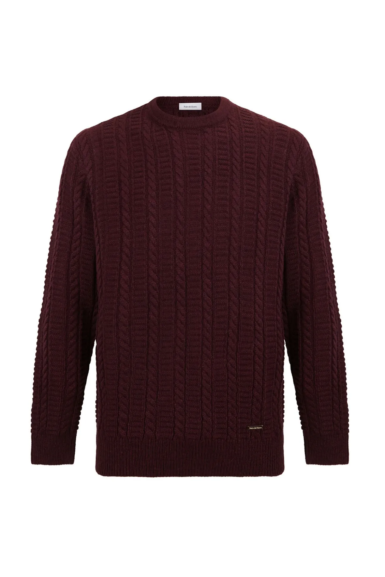 Camisola de lã de cabos com gola redonda