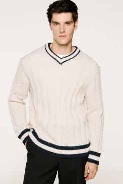 Camisola de lã e alpaca com gola em V