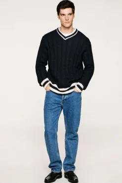 Camisola de lã e alpaca com gola em V