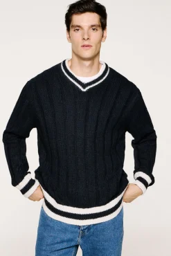 Camisola de lã e alpaca com gola em V