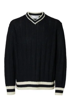 Camisola de lã e alpaca com gola em V