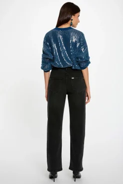 Camisola de lantejoulas com gola redonda