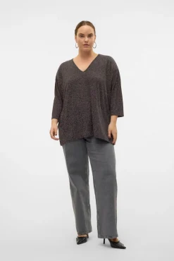 Camisola de lurex com gola em V tamanho grande