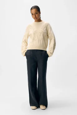 Camisola de malha bordado com flores
