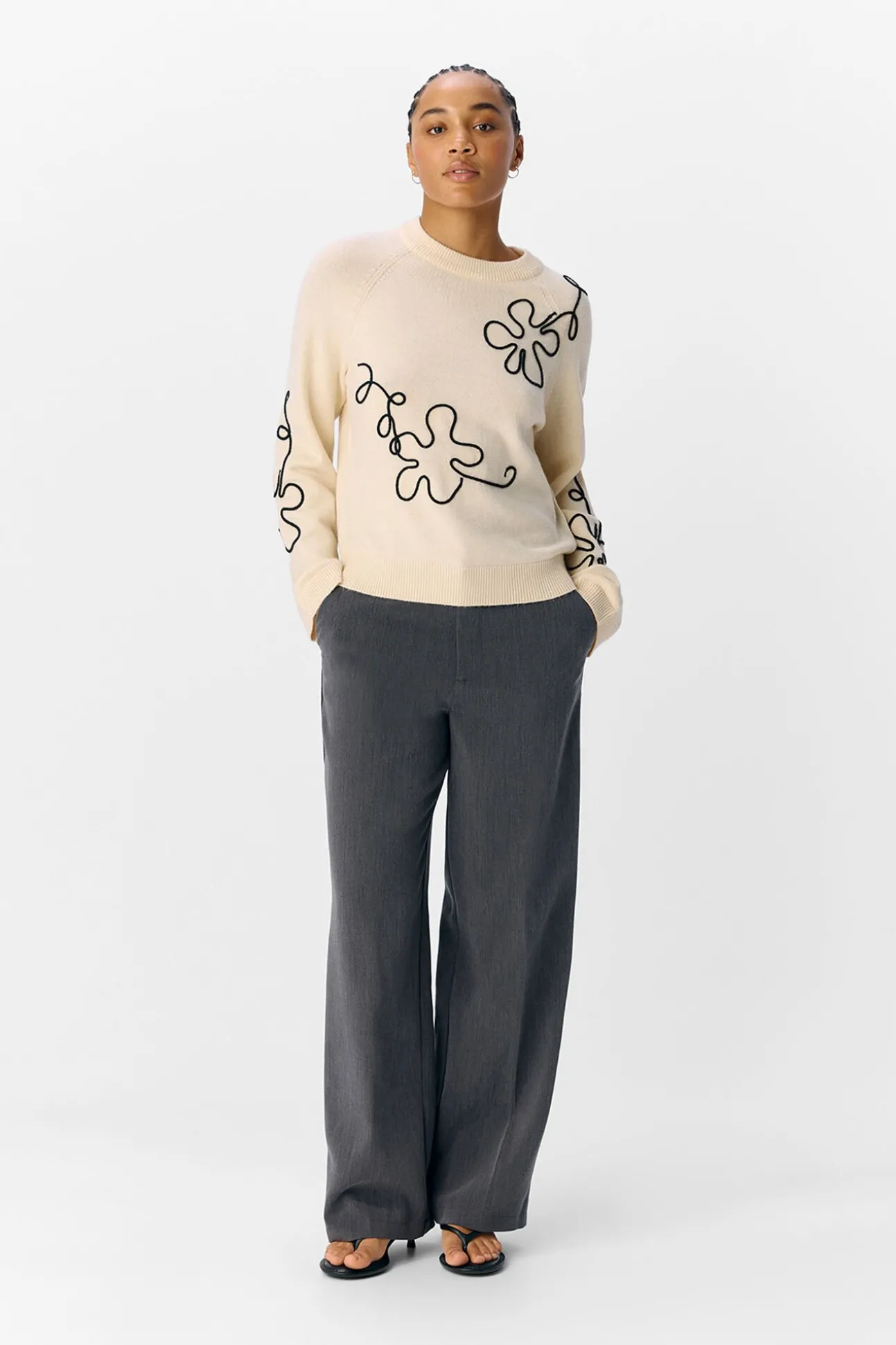Camisola de malha bordado com flores
