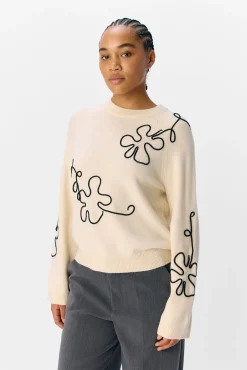Camisola de malha bordado com flores