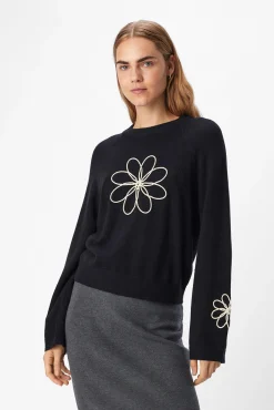 Camisola de malha bordado com flores