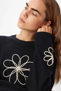 Camisola de malha bordado com flores