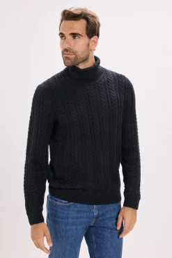 Camisola de malha gola em tricô trançado