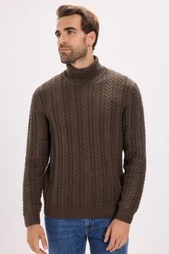 Camisola de malha gola em tricô trançado