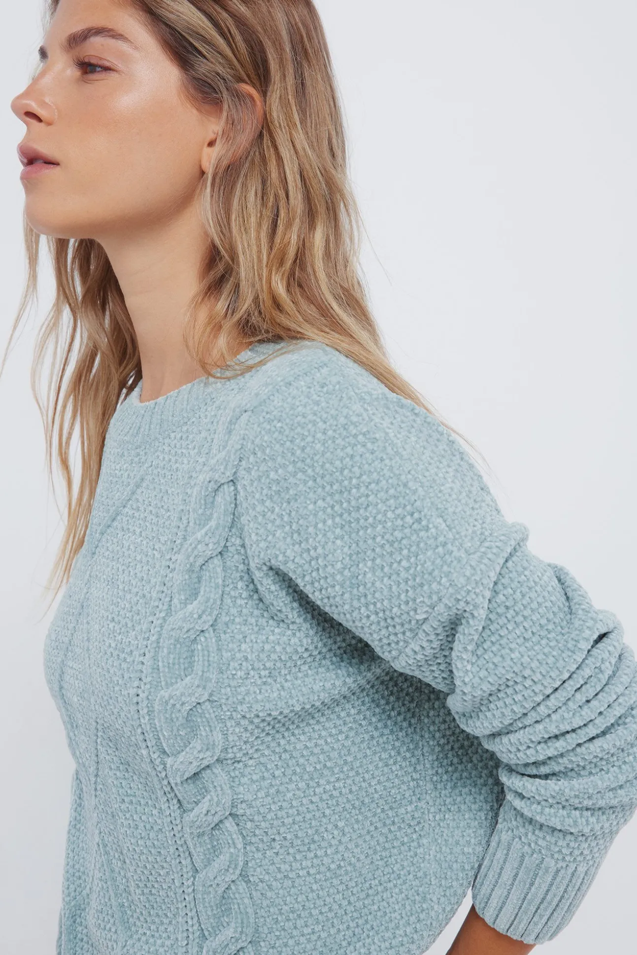 Camisola de malha trançada em chenille