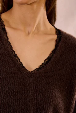 Camisola de manga comprida com renda em renda