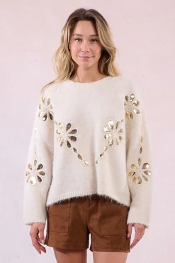 Camisola de manga comprida com detalhe de flor