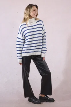 Camisola estampado riscas de manga comprida