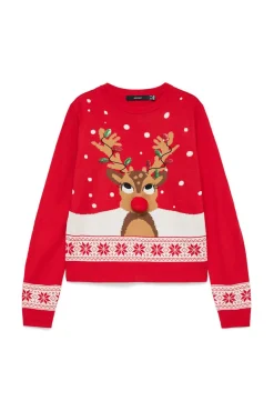 Camisola feminino com estampado de Natal e gola redonda