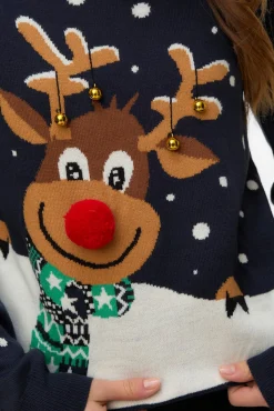 Camisola feminino com estampado de Natal e gola redonda