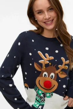 Camisola feminino com estampado de Natal e gola redonda