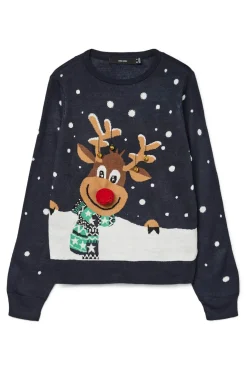 Camisola feminino com estampado de Natal e gola redonda