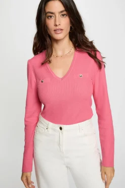 Camisola justo com gola em V