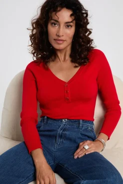 Camisola justo com gola em V
