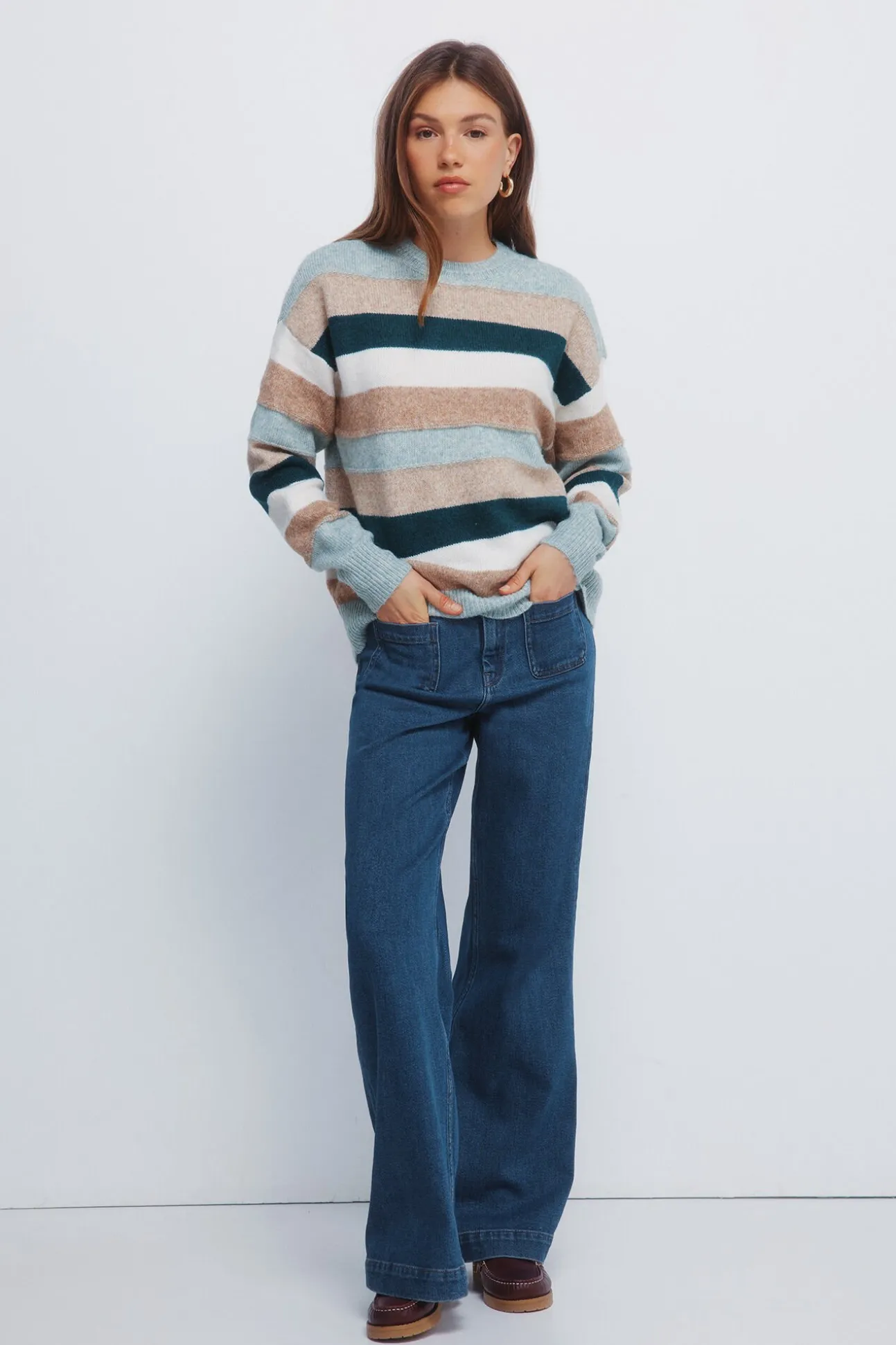Camisola listrado multicolorido em relevo