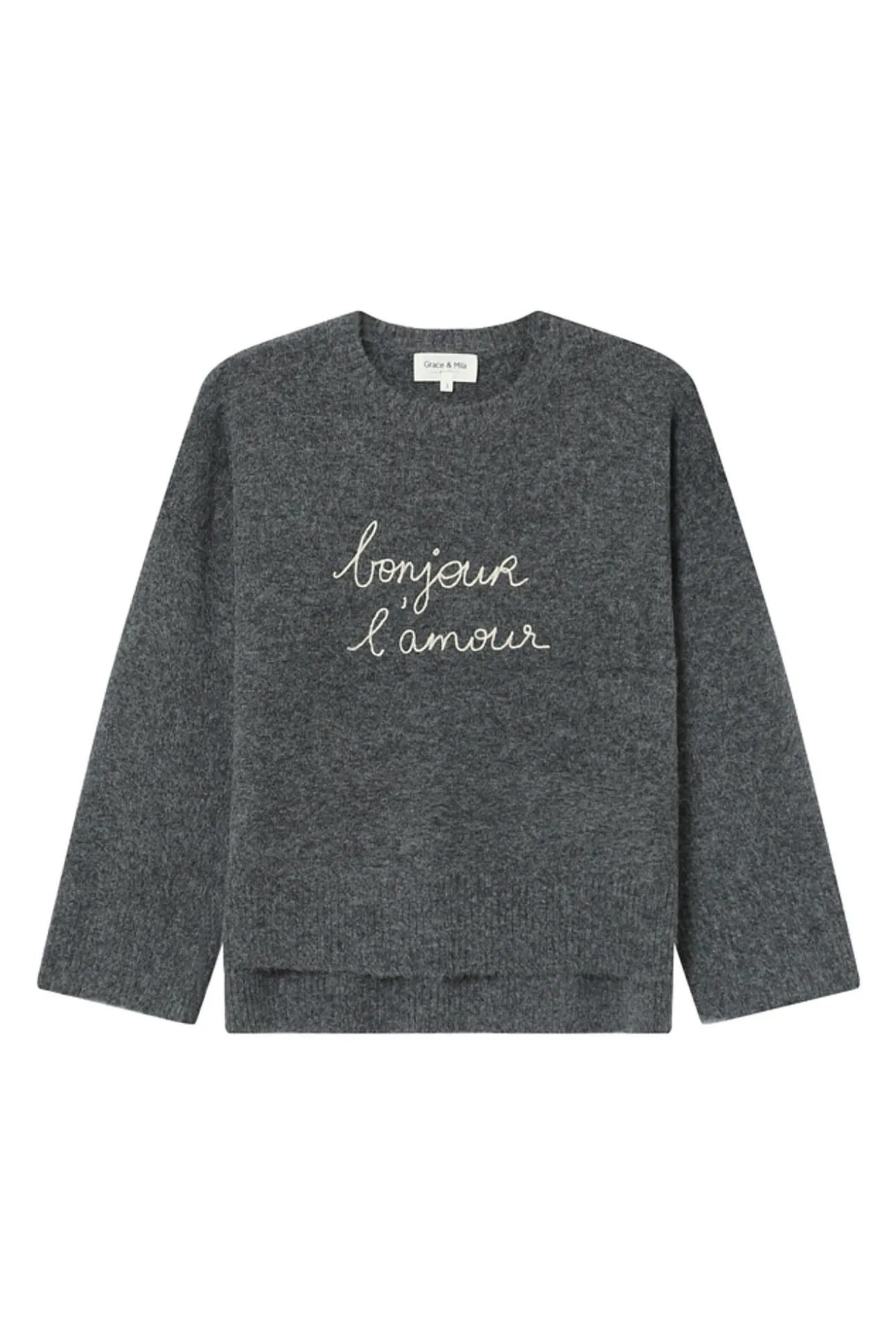 Camisola oversized de manga comprida com mensagem bordada