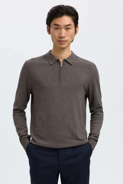 Camisola polo 100% algodão com meia fecho-éclair .