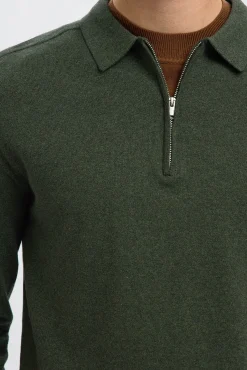 Camisola polo 100% algodão com meia fecho-éclair .