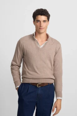 Camisola retrô com gola em V