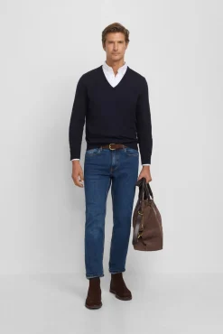 Camisola retrô com gola em V