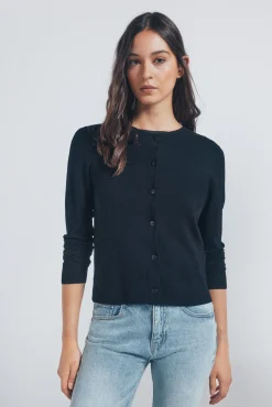 Cardigan com gola redonda e botões e viscose