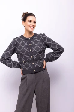 Cardigan com malha diamante