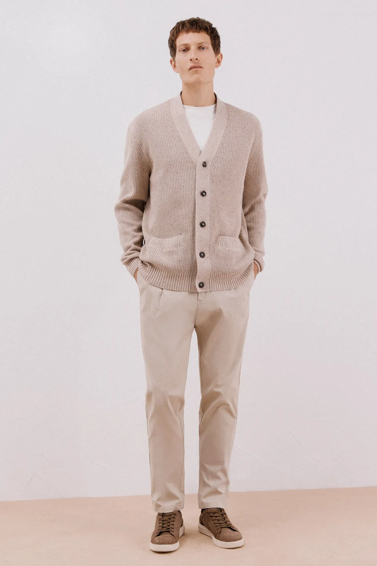 Cardigan de algodão com malha perolada