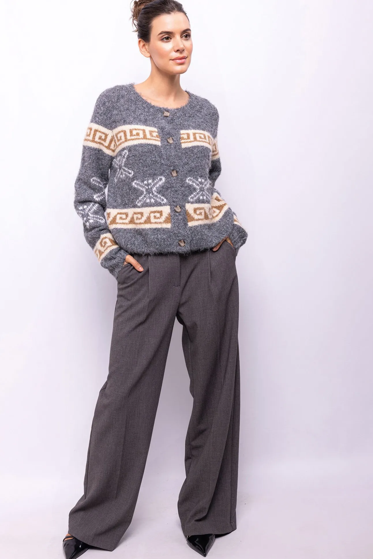 Cardigan de lã estampado