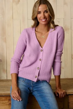 Cardigan lilás com botões