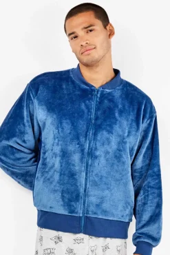 Casaco bomber masculina azul de pelúcia