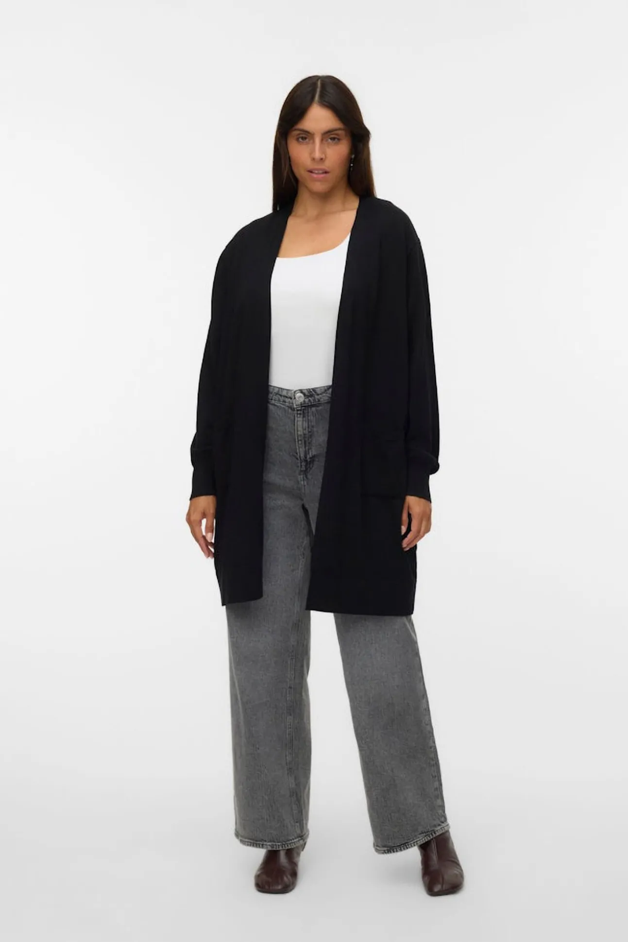 Casaco de malha longo plus size