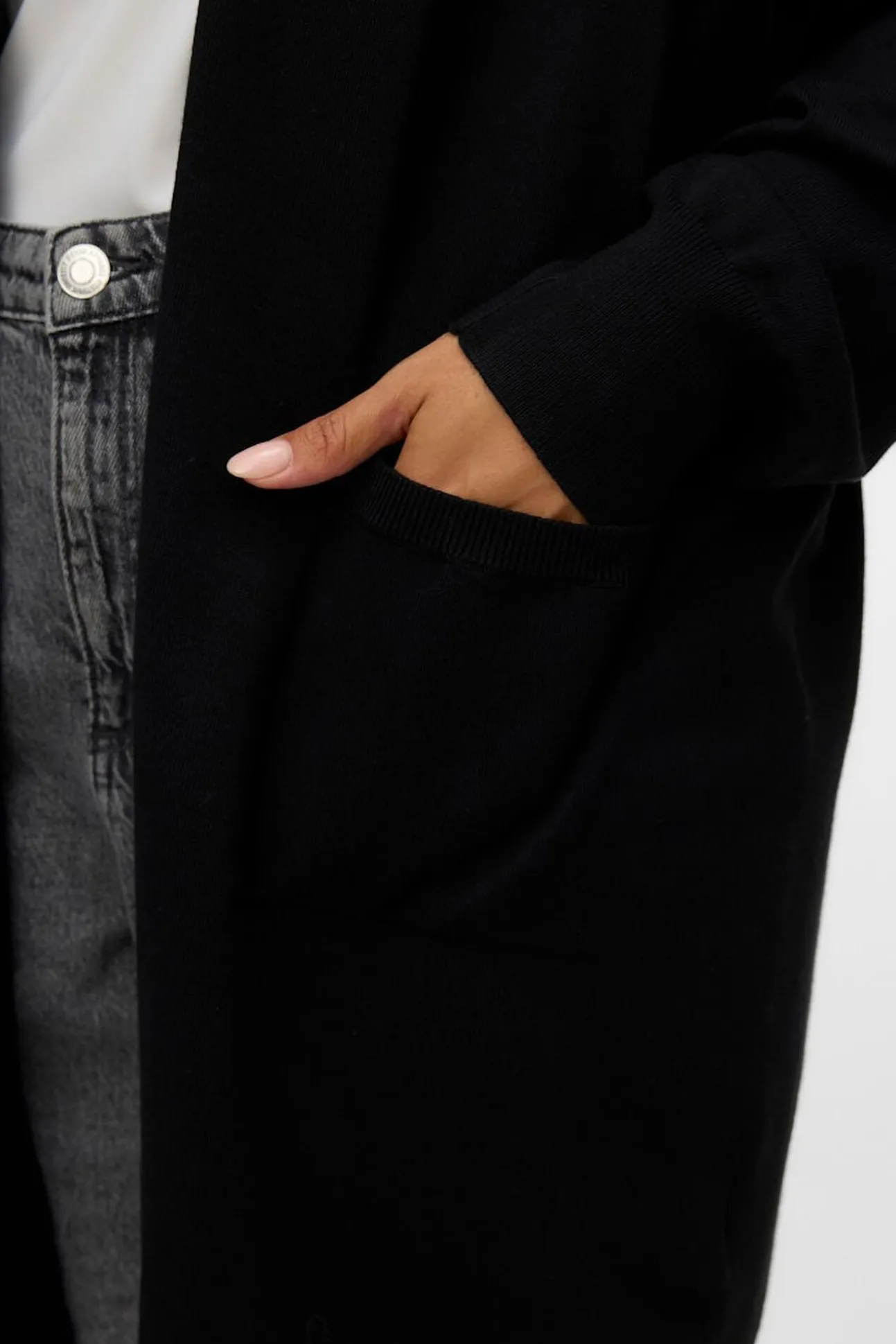 Casaco de malha longo plus size