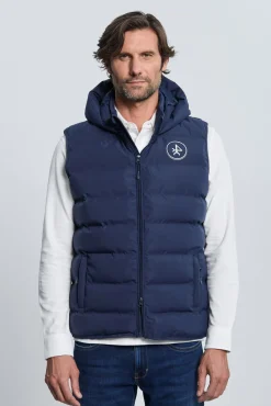 Colete acolchoado com capuz azul marinho